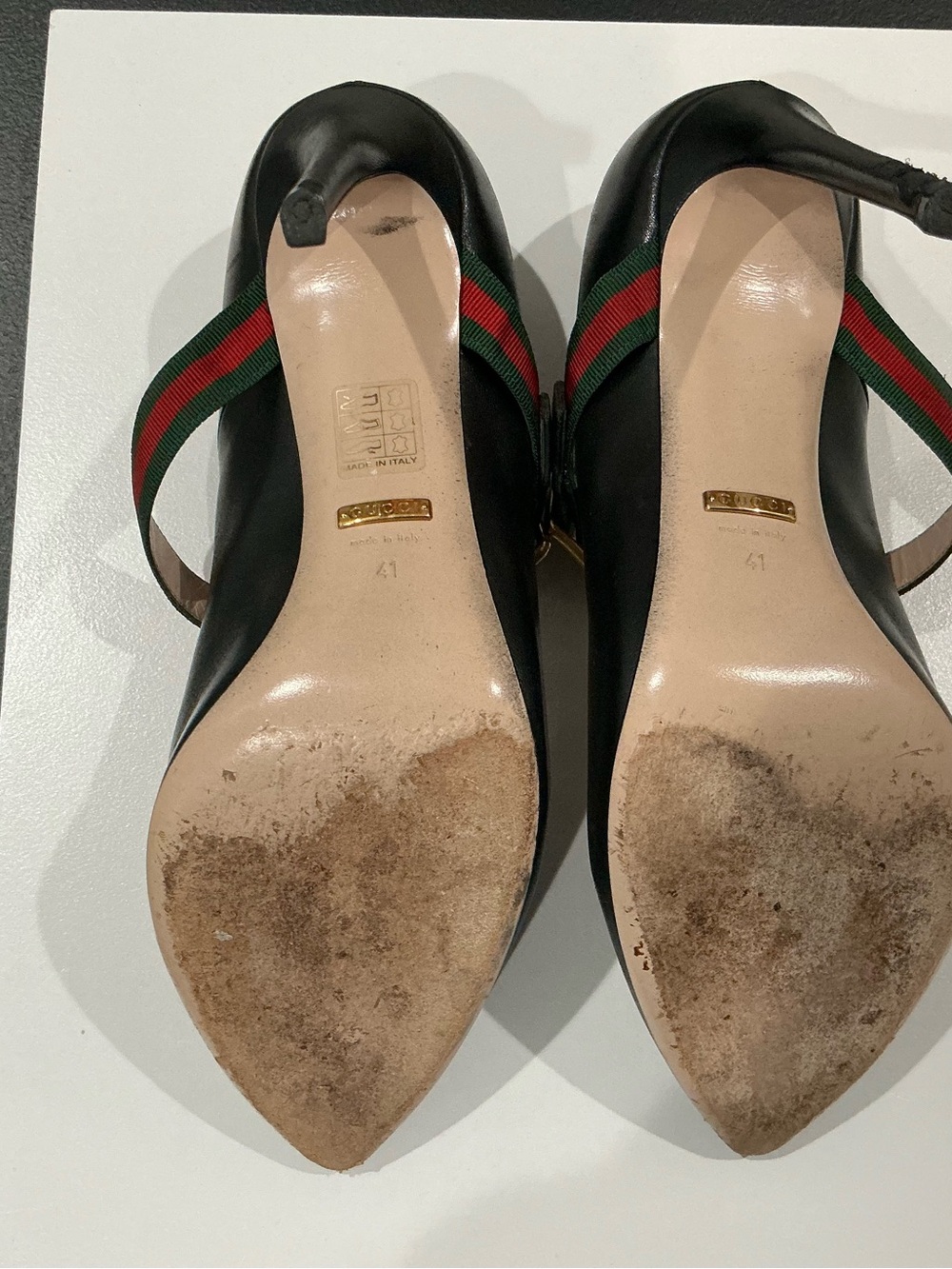 Gucci Black Leather Stiletto Pumps with Red and Green Web Strap 475085 - Picture 11 of 16